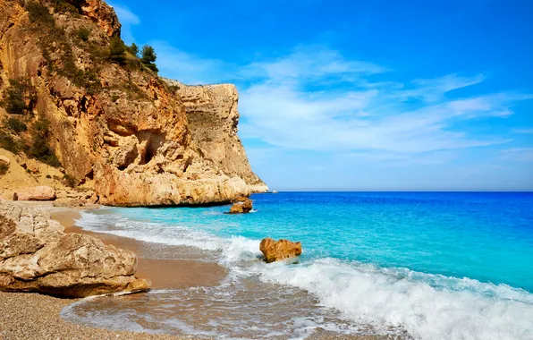 Песок, море, пляж, лето, скалы, берег, summer, beach