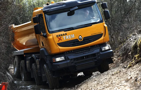 Оранжевый, грузовик, Renault, самосвал, 8x4, четырёхосный, Renault Trucks, Kerax