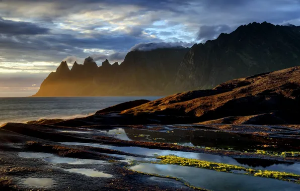 Море, горы, берег, Norway, Senja