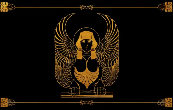 Стиль, золото, черный фон, vintage, винтаж, сфинкс, sphinx, by Pyrus-acerba