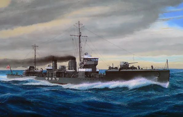 Корабль, арт, флот, военный, японский, эсминец, WW2, IJN