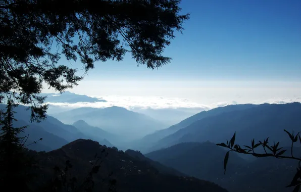 Небо, горы, природа, вершины, утренний туман