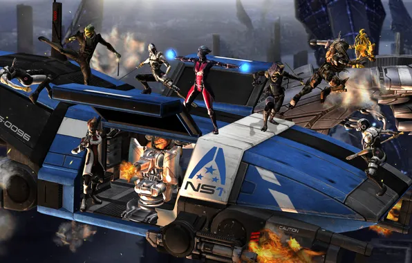 Картинка рендеринг, бой, Mass Effect, персонажи, жнецы, цербер