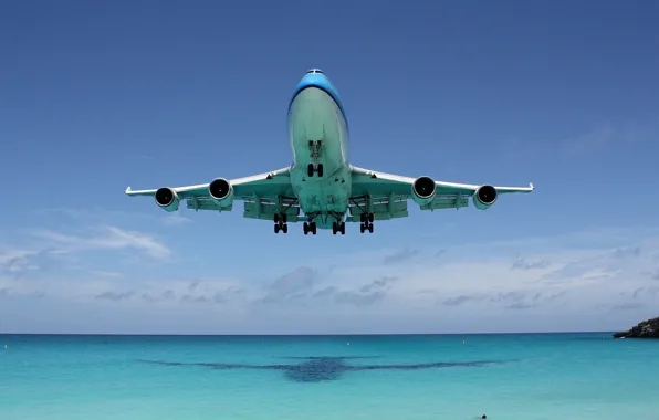 Картинка океан, тень, Боинг, Boeing 747