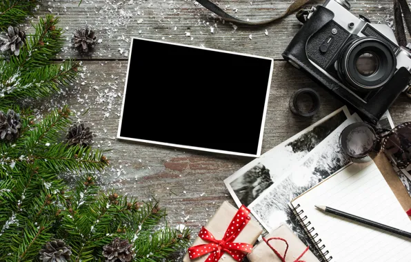 Фото, елка, камера, Новый Год, Рождество, подарки, Christmas, vintage