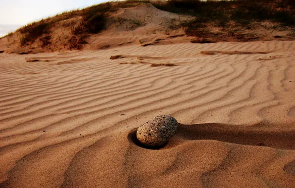 Картинка песок, небо, трава, камень, дюны