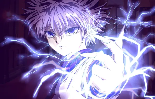 Game, lightning, blue, anime, power, short hair, boy, assassin