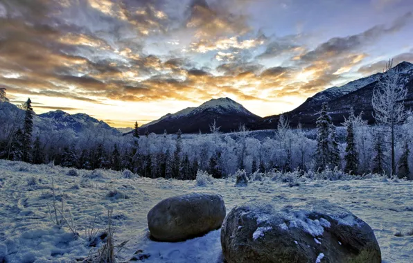 Зима, пейзаж, горы, природа