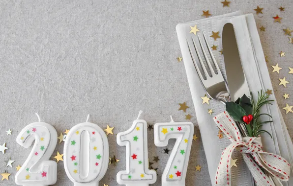 Свечи, Новый Год, нож, вилка, new year, happy, candles, 2017