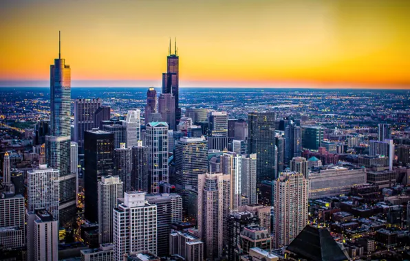 Картинка город, высота, небоскребы, Чикаго, Иллиноис
