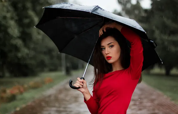 Девушка, зонтик, дождь, модель