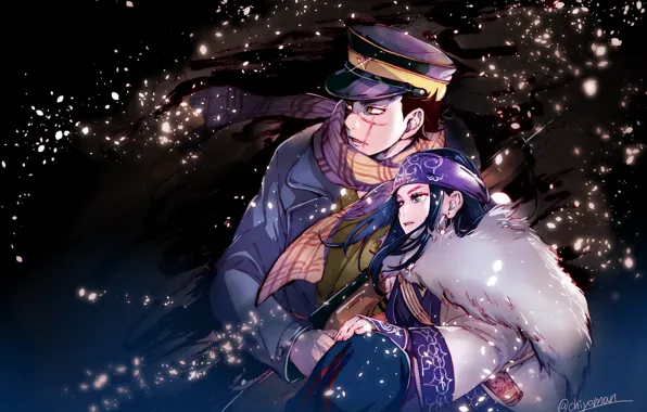 Девушка, аниме, арт, парень, манга, Golden Kamuy