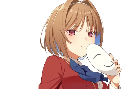 Взгляд, девушка, маска, белый фон, хмурая, Youkoso Jitsuryoku Shijou Shugi no Kyoushitsu e, Добро Пожаловать …