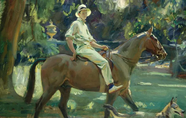 Лошадь, собака, картина, жанровая, Альфред Джеймс Маннингс, Alfred James Munnings, Return from the Nets. Portrait …