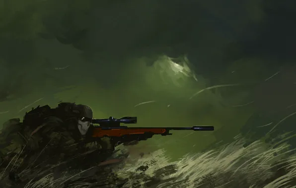 Маска, арт, солдат, снайпер, sniper rifle