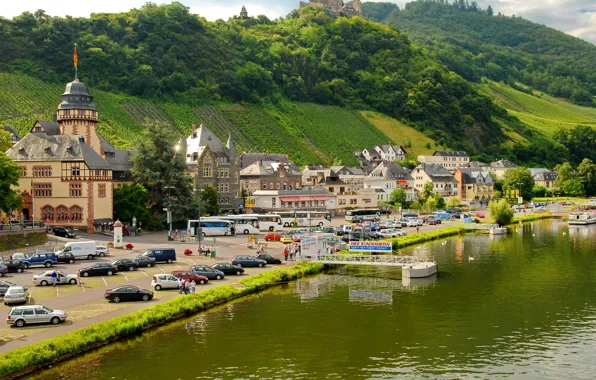 City, river, town