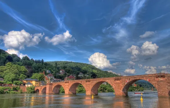 Мост, река, Германия, Germany, Хайдельберг, Heidelberg, Neckar, Неккар