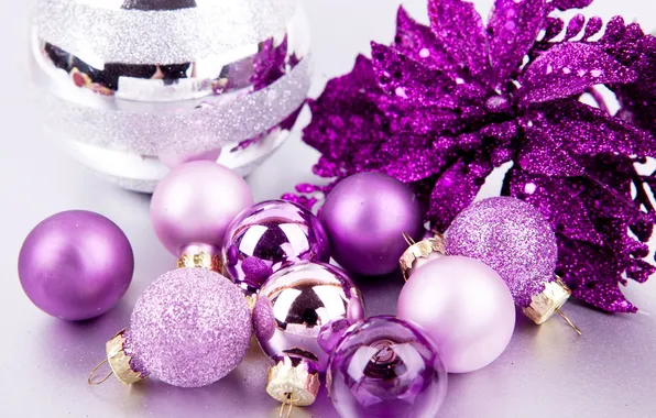 Фиолетовый, фон, праздник, шары, обои, игрушки, новый год, рождество