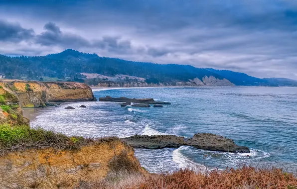 Картинка море, пляж, тучи, Калифорния, США