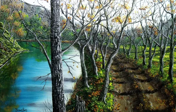 Картинка осень, деревья, пейзаж, природа, живопись, время года