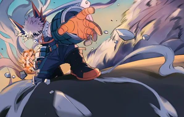 Осколки, движение, парень, My Hero Academia, Boku No Hero Academia, Bakugou Katsuki, Моя Геройская Академия, …