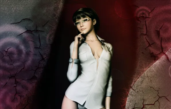 Поза, очки, азиатка, sexy, сексуальная, компьютерная графика, asian, glasses