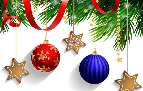 Снег, украшения, шары, Новый Год, Рождество, Christmas, Xmas, cookies