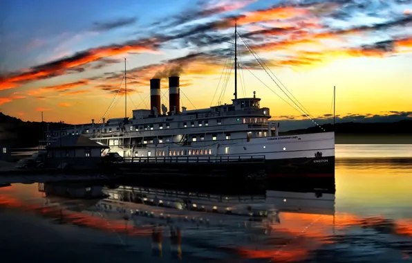 Пароход, Пассажирский, Заход Солнца, ''Kingston'', Canada Steamship Lines
