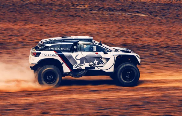 Песок, Авто, Спорт, Машина, Скорость, Peugeot, Red Bull, Rally