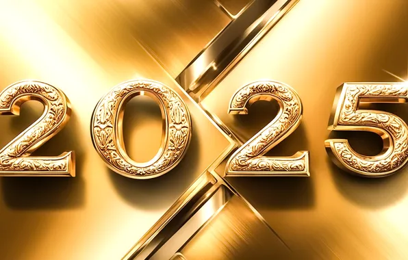 Золото, цифры, Новый год, golden, gold, new year, метал, background