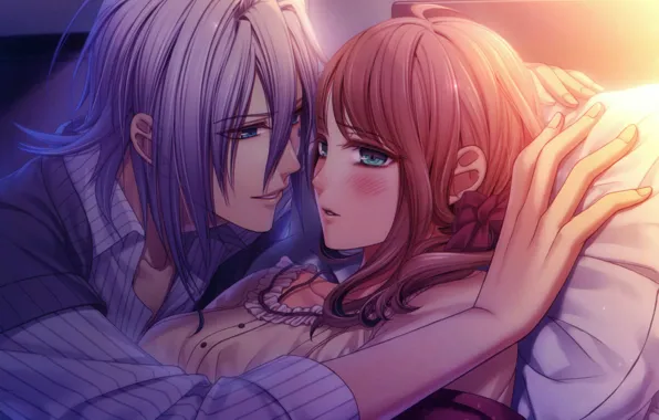 Улыбка, подушка, румянец, двое, amnesia, ikki, heroine, by mai hanamura