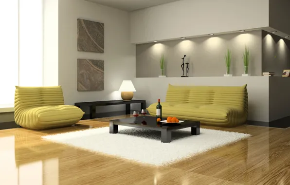 Картинка диван, интерьер, Дизайн, кресло, столик, гостиная