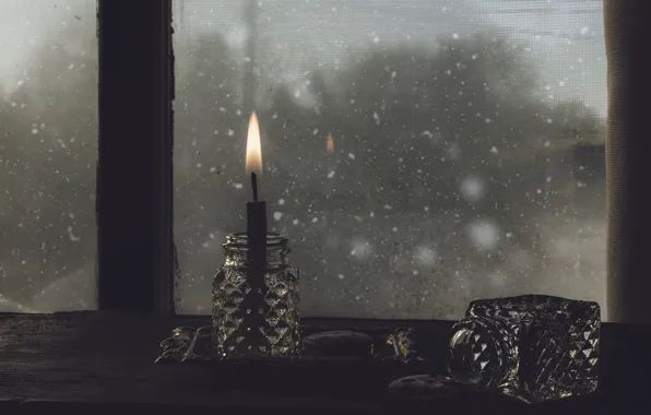 Картинка мрак, свеча, окно