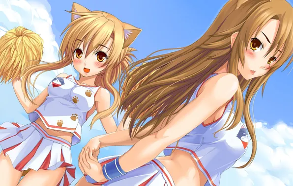 Девушки, уши, неко, mizuno kaede, группа поддержки, nyan koi!