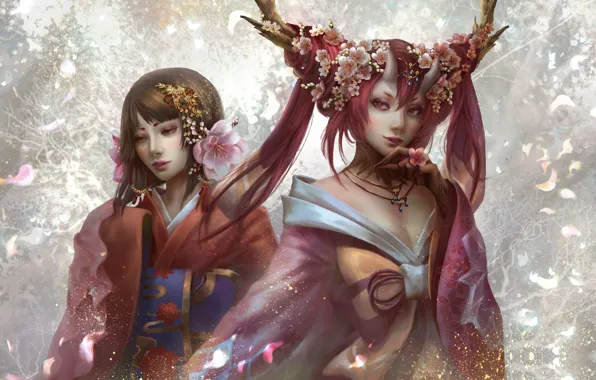 Картинка фэнтези, арт, Hoàng Lập (Solan), Sakura & Momo no sei