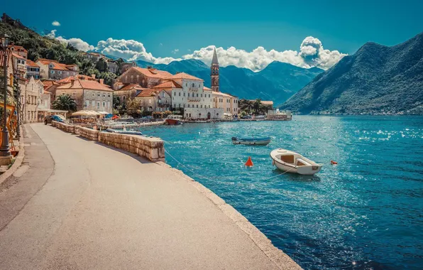 Город, набережная, Черногория, Ядран, Montenegro, Пераст, Perast, Adriatic sea