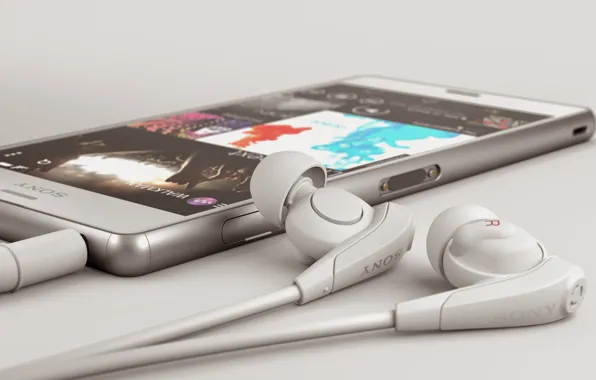 Картинка Sony, White, Headphones, 2014, Xperia, Smartphone