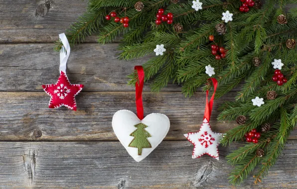 Украшения, шары, Новый Год, Рождество, christmas, balls, wood, hearts