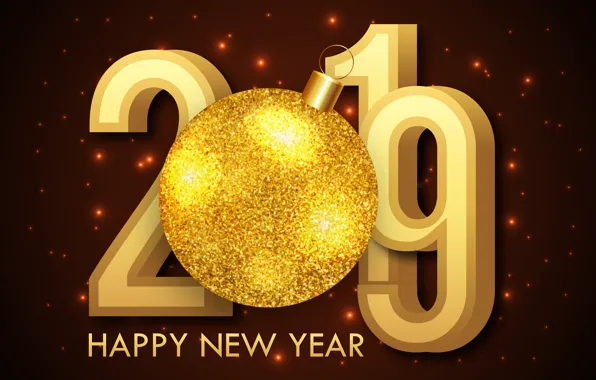 Золото, Новый Год, цифры, golden, черный фон, black, background, New Year