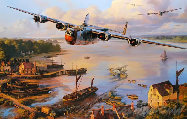 Картинка aircraft, war, art, airplane, aviation, ww2, dogfight, b24 liberator