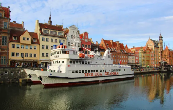City, river, ship, gdansk, motlawa