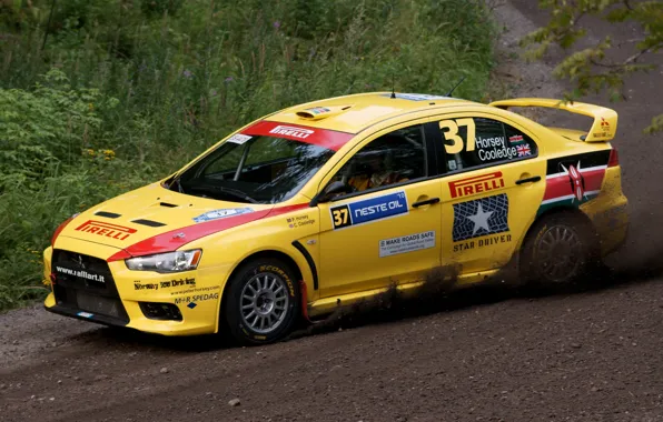 Желтый, Спорт, Гонка, Mitsubishi, Lancer, WRC, Pirelli