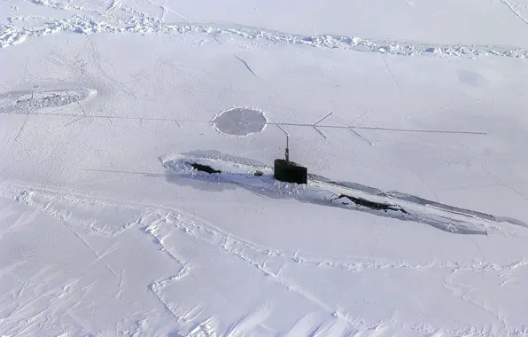 Картинка снег, Подводная лодка, льды, субмарина, Арктика