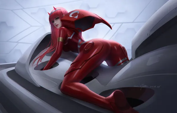 Art, Illustration, Characters, Environments, Zero Two, Qichao Wang, by Qichao Wang, Darling in the Franxx