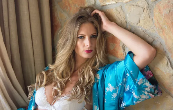 Model, Cleavage, White Bra, Looking At Camera, Rebecca Leah, Gown