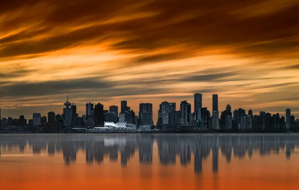 Картинка закат, город, Vancouver