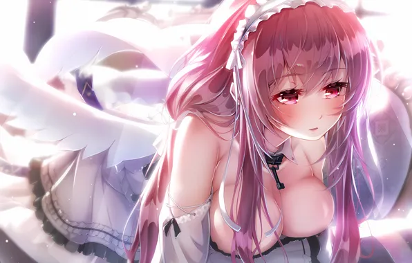 Girl, sexy, cleavage, pink hair, long hair, dress, boobs, anime