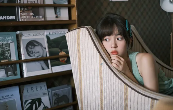 Beautiful, Asian, Model, Woman, Sofa, Pretty, Close Up, Close Shot