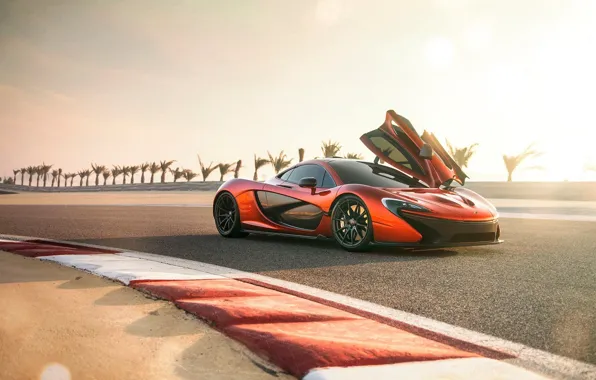 McLaren, Orange, Car, Race, Front, Supercar, Track, Spoiler