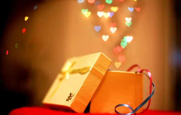Картинка фон, праздник, коробка, подарок, обои, новый год, рождество, размытие